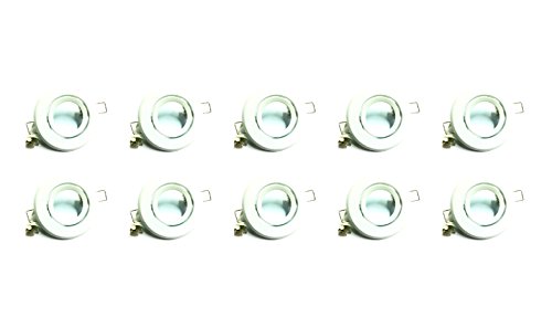 10 Pack MR16 Matte White Flush Swivel Halogen LED Mounting Can Bracket Fixture Bulb Holder Kitchen Bathroom Under Cabinet Counter Housing Recessed Lighting GU5.3 Bi Pin Socket Wiring Harness Dimmable