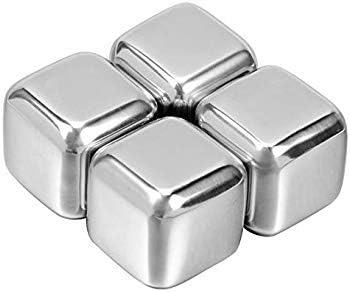 Stainless Steel Ice Cubes (Pack of 4),Whiskey Stones, iMOMO Reusable Chilling Stones with Tongs for Whiskey Wine, Vodka, Liqueurs, White Wine, Beer, stainless steel ice cubes FDA approved (Set of 4)