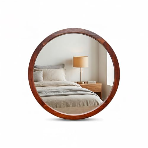Espejo Redondo de Parota Sólida 60 cm – Madera Natural Premium para Baño, Sala o Recámara – Espejo Decorativo de Pared Elegante