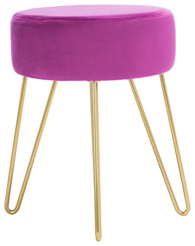SAFAVIEH Home Collection Abrea Boysenberry Purple Velvet and Gold Round Ottoman