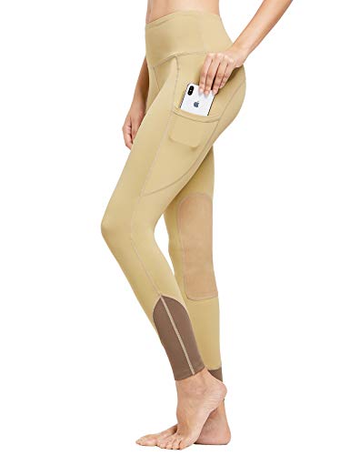 FitsT4 Women's Riding Tights Knee Patch Pull On Horse Riding Equestrian Schooling Tights Khaki M