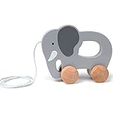 Hape Elephant Wooden Push and Pull Toddler Toy ,L: 5.7, W: 2.4, H: 4.5 inch