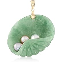 Ross-Simons Green Jade and 6-6.5mm Multicolored Cultured Pearl Shell Pendant in 14kt Yellow Gold