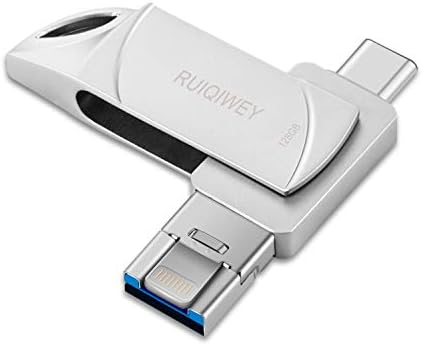USB Flash Drives 3.0 for iPhone Memory Stick 128GB USB Type C Thumb Drives 3in1 Ruiqiwey for iPhoneX/iPad/iPod/MacBook/Android/PC/iOS(silvery128G)