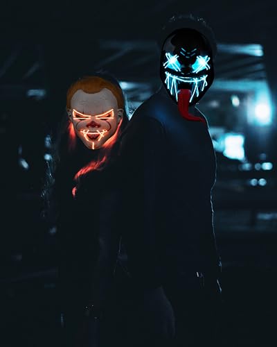 TOUTSEUL Men Women LED Masquerade Mask Cosplay Halloween Party Night Club Costume with Venom Design Light UP MASK (Red)