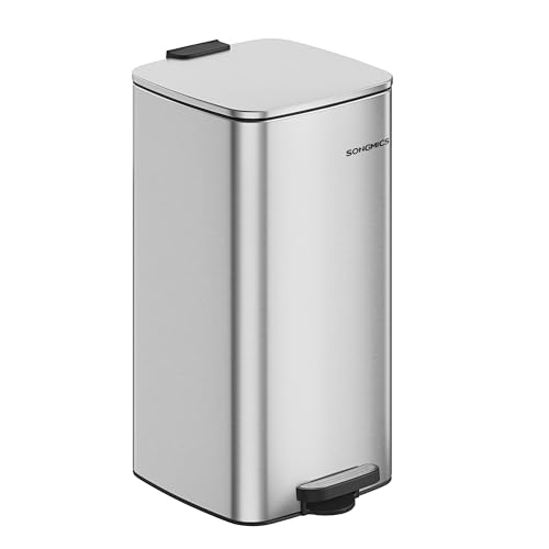 SONGMICS Mülleimer Küche, 30 Liter Tretmülleimer, Stahl, Softclose