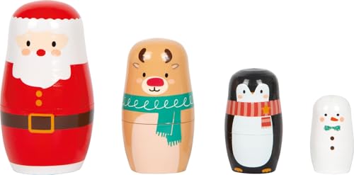 small foot Matryoshka Wooden Christmas Figures, Cute Nesting Dolls, 4 Pieces, Stacking Game for Children from 2 Years, 12682