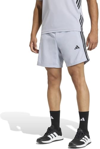 Herren Workout Essentials Base 3 Stripes Woven Short, Halo Silver/Black, XL 7 inch