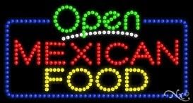 LED Mexican Food Open Sign for Business Displays | Rectangle Electronic Light Up Sign for Cafes, Restaurants, Diners | 17"H x 32"W x 1"D