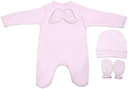 Pamuku 3 Piece Organic Cotton Baby Angel Babygrow Cap Mittens Gift Set 0 3 Months (0-3 Months, Pink)