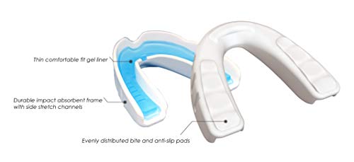 Coollo Sports Boil and Bite Mouth Guard DC Custom Fit Sport Mouthpiece for Karate, Martial Arts, Wrestling, Boxing, MMA (Free Case Included!) -Adult Size (Adult -Ages 11 & Above, Blue & White)