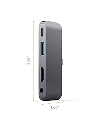 Satechi   Adaptador de hub de aluminio tipo C para móviles con carga USB C PD, HDMI 4K, USB 3.0 y conector de auriculares de 0.138 in, compatible con iPad Pro 2018, Microsoft Surface Go y más