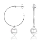 LEKANI Pearl Hoop Earrings 925 Sterling Silver Lightweight Design Diamond-Cut Dangle Circle Endless with Pearl Jewelry Gifts for Women & Girls
