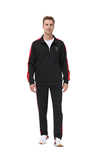November's Chopin Men's Big & Tall Athletic Sports Tracksuits Causal Full Zip Loose Fit Sweatsuit (Black Red, X-Large)