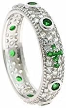 Ring Rosary Base Rhodium Stones Green