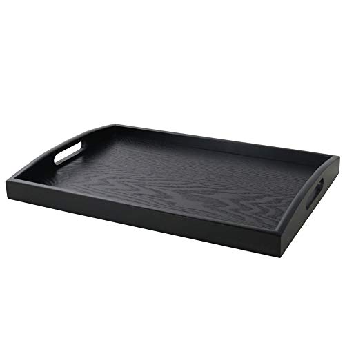 SILILUN Serving Tray Black Wood Tray Wooden Platter with Handle Easy Arrangement Breakfast Food Tray 15.7 x 11 x 1.57