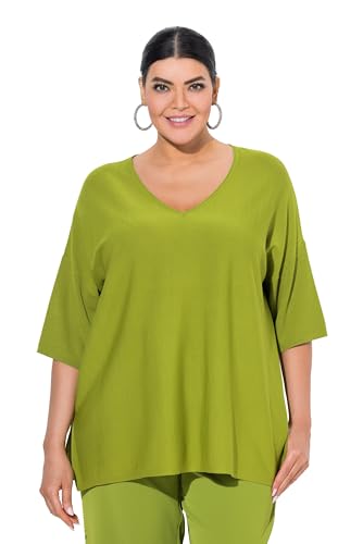 Ulla Popken Maglione dal Taglio Oversize con Scollo a V e Mezze Maniche Verde Foresta 50+ 817342420-50+