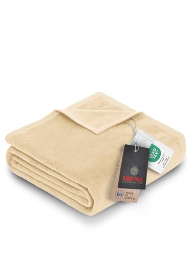 Ibena Porto XXL Decke 220x240 cm – Baumwollmischung weich, warm & waschbar, Tagesdecke Creme einfarbig