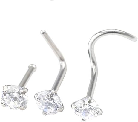 FB-3 Pcs Stainless Steel Nose Rings Studs Screw L-Shape Piercing Body Jewelry 3mm