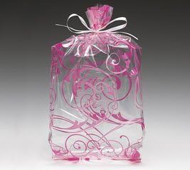 (100) Hot Pink Jewel Swirl Design on Clear 11" Cellophane Bags