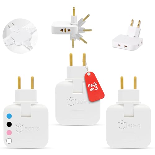 ® |Pack 3| Enchufe Plano Pared Extraplano 180º, Ladrón Plano con 3 Tomas, Adaptador Enchufe Triple para Detrás de Muebles, Sofá, Cama, Mesita, Cocina y Oficina, Blanco