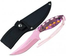 Hunt-Down 9" Light Pink Hunting Knife Pink &amp; Orange Paracord with Nylon Sheath