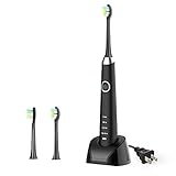KUNSTWORKER Electric Toothbrush Rechargeable Sonic Toothbrush With Replacement Heads 4 Brushing Modes 38000 Power Achieve Whiter Healthier Teeth WaterProof IPX7- Black