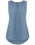 Vinmatto Women's Notch Neck Sleeveless Pleated Front Chiffon Blouse Tank Top (XXL, Grey Blue)