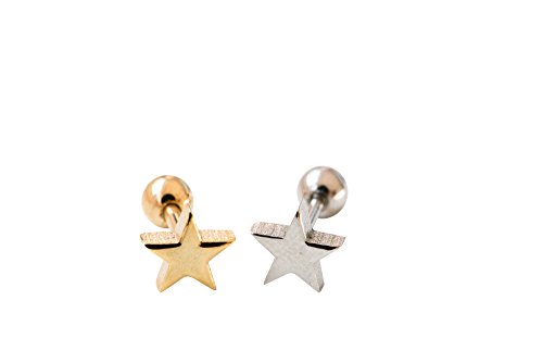 16g body fashion jewelry Cute Solid Star Tragus Earring,upper Ear Piercing,single Earring,star jewelry,gold star ear studs earring piercing11P-00472 (Gold)