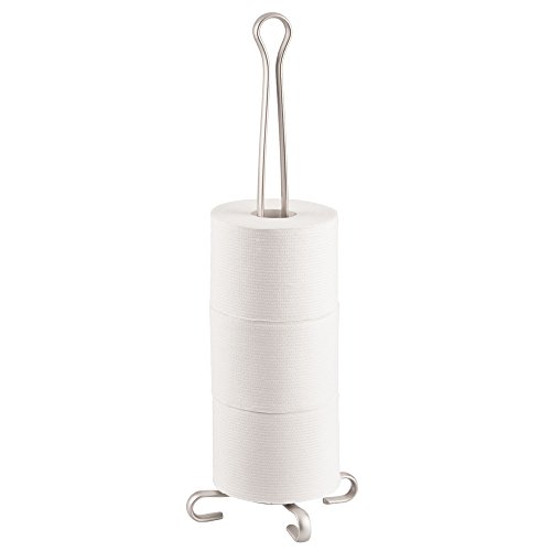 mDesign Free-Standing Toilet Paper Holder Stand with Storage for 3 Rolls of Reserve Toilet Tissue - for Bathrooms, Guest Baths - Holds Mega Rolls - Pack of 2, Durable Wire with a Satin Finish