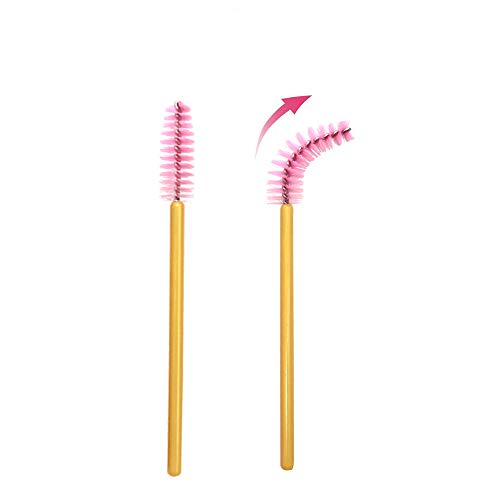 600 Pack Mascara Wands Disposable Lash Brushes for Eyelash Extension Makeup Applicators Bulk, Gold/Pink - Thumbnail 2