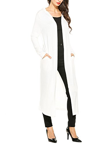 ELESOL Women's Long Sleeve Waterfall Hoodies Open Front Maxi Cardigan Sweater White M ELESOL Women's Long Sleeve Waterfall Hoodies Open Front Maxi Cardigan Sweater White M