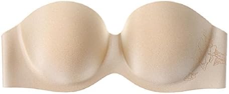 KeepMoving Women's Seamless Underwear Underwired Strapless Half Cup Bra with Clear Back Strap (A, Skin-Color)