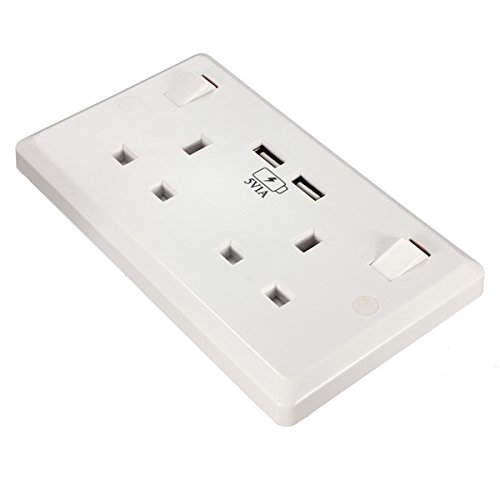 Double Socket USB 13A Electric Wall Plug Sockets With 2 USB Outlets