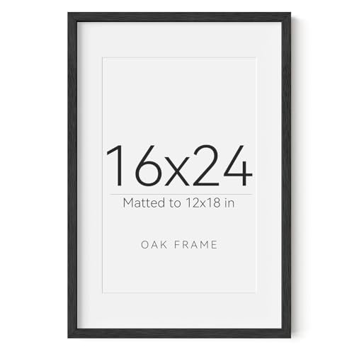 16X24 Oak Wood Picture Frame Black Poster Frame for 12x18 Picture with Mat or 16x24 without Mat Natural Solid Wooden Picture Frames for Wall Art Photo and Prints