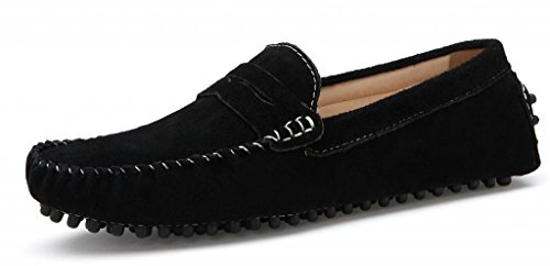 2019hei10.5(hei45) SUNROLAN Men's Dress Shoes Suede Slip on Flats Dress Loafer Slim Mocassin Leather Boat Driving Shoes Black US 10.5