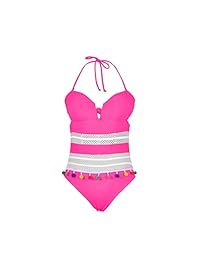 Bañador de una pieza para dama con cuello en V y borlas de malla