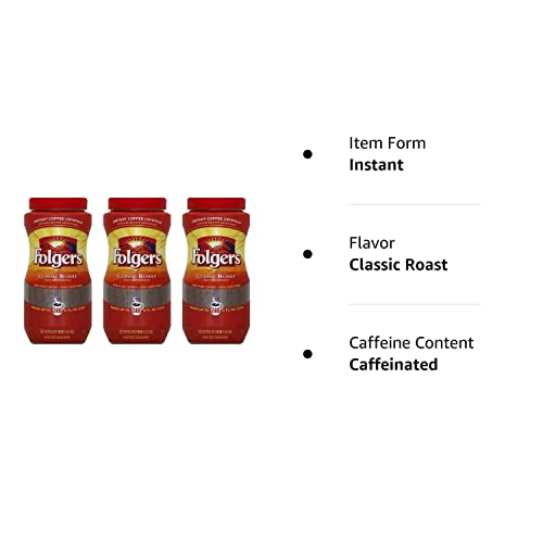 Folgers Classic Roast Instant Coffee Crystals 16 Oz (Pack of 3