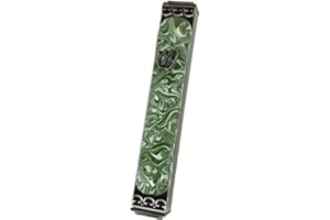 TAMARA BASKIN ART GLASS Art Glass Mezuzah, Easy Mount Indoor or Outdoor Weatherproof Metal Case Gift Box and Non-Kosher Scroll Included Hand Made in USA Guaranteed for Life! (Marbled Green White)