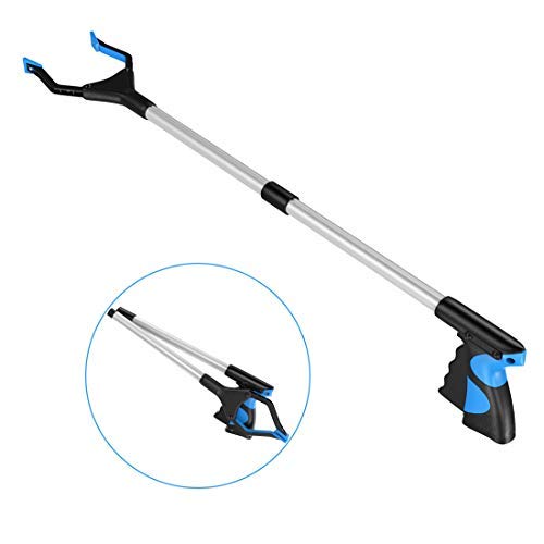 Housolution Reacher Grabber Tool, 32" Foldable Pickup Tool, Lightweight Aluminum Reaching Aid with Rotating Rubber Gripper, Long Arm Extender for Elderly, Litter Trash Picker, Garden Nabber, Blue