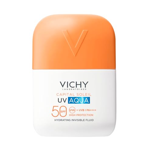UV Aqua Fluido Hidratante Invisible SPF50, para todo tipo de pieles, con complejo antipérdida de agua, vitamina CG, vitamina E y glicerina, 50 ml