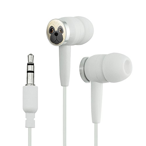 Pug Face Pet Dog Novelty In-Ear Earbud Headphones - White