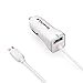 Micro USB Car Charger, Shackle Rapid Dual Car Charger Adapter with Straight USB Cable+ Built-in Fuse+ Smart Technology for Samsung Galaxy Motorola HTC LG Blackberry - White