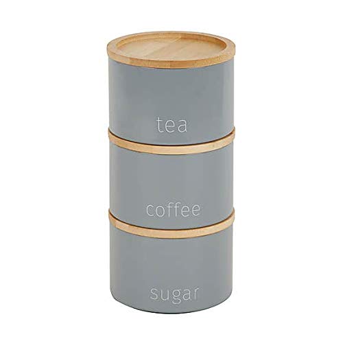 RA-HOMESTORE® Boasting A Contemporary Design Grey Tea, Coffee and Sugar Metal Stacking Canisters