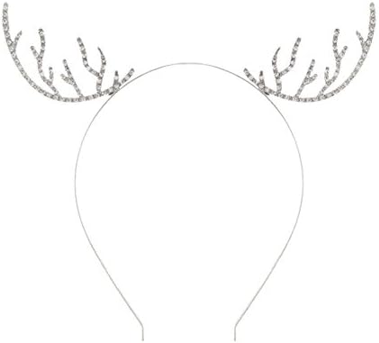 VOGUEKNOCK Christmas Headband Reindeer Antlers Crystal Paved Delicate Metal Headband (small antler silver)