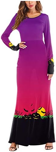 Ninkisann Women's Christmas Maxi Dresses 3D Printed Crewneck Long Sleeve Loose Plain Xmas Casual Long Dresses Costume