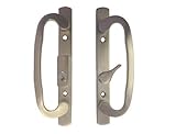 Sliding Glass Patio Door Handle Set, Mortise Type, Keyed, Satin Nickel, 3-15/16" Screw Holes