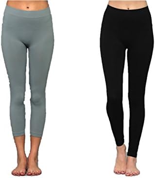 2 Pack Lavoignet Full Length Basic Seamless Leggings Made in USA (Black, Grey)