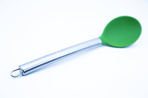 BEST Large Silicone Kitchen Mixing Serving Spoon By Chef Frog - For Home Or Professional Use - Features Our Stay-Cool Stainless Steel Handle