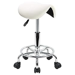 KKTONER Saddle Stool with Foot Rest PU Leather